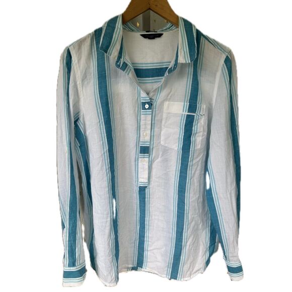 Tommy Hilfiger Women's 100% Cotton Boyfriend Fit Stripe Quarter Button Shirt L - Picture 1 of 6